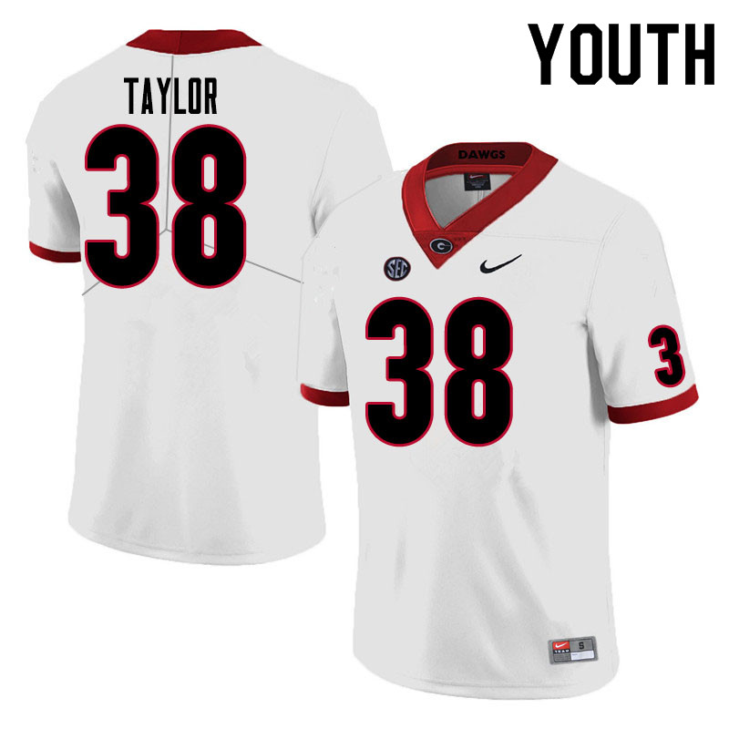 Youth #38 Patrick Taylor Georgia Bulldogs College Football Jerseys Sale-White